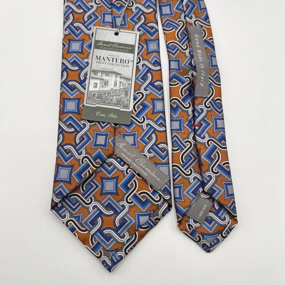 Daniel‎ Cremieux Signature Mantero Silk Tie Geometric Orange Multi Made In Italy